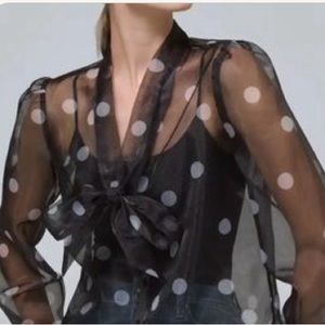 WHITE HOUSE BLACK MARKET size M sheer classy Organza Polka Dot Blouse
